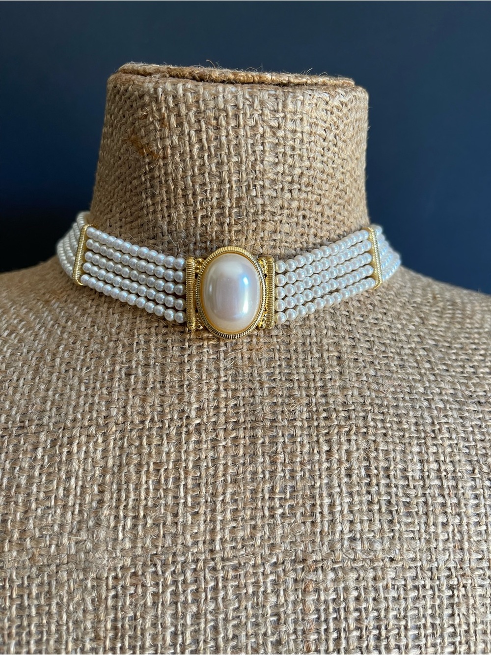 Multi-Strand faux pearl Choker Necklace